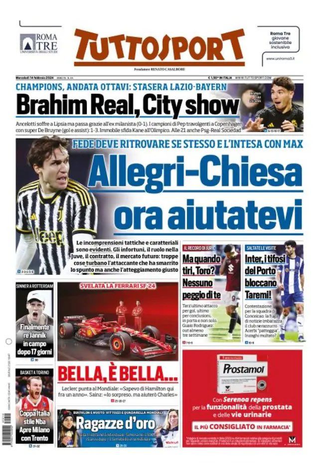 Le Prime Pagine Sportive Nazionali - 14 febbraio 29 WhatsApp Image 2024 02 14 at 07.57.41