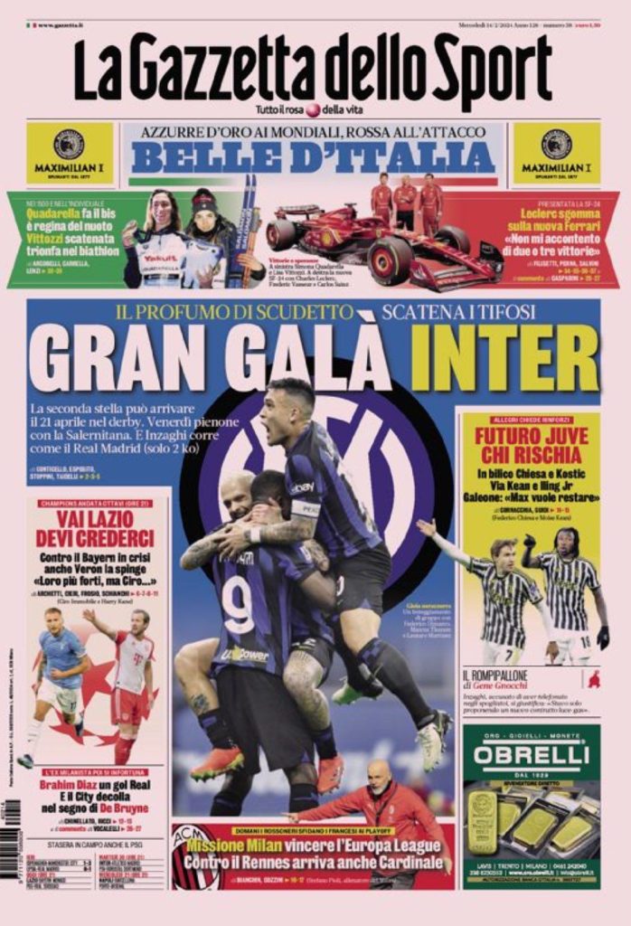 Le Prime Pagine Sportive Nazionali - 14 febbraio 28 WhatsApp Image 2024 02 14 at 07.57.43 2