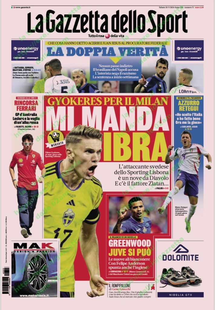 Le Prime Pagine Sportive Nazionali - 23 marzo 27 1 7