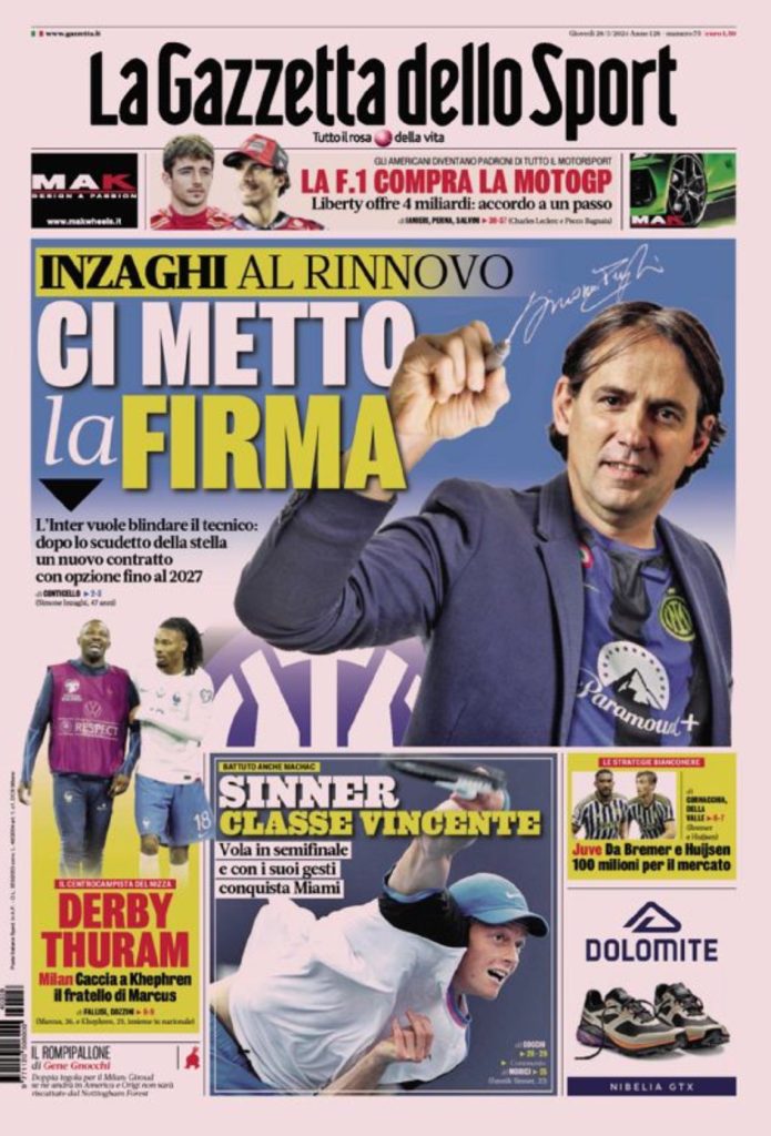 Le Prime Pagine Sportive Nazionali - 28 marzo 27 1 8
