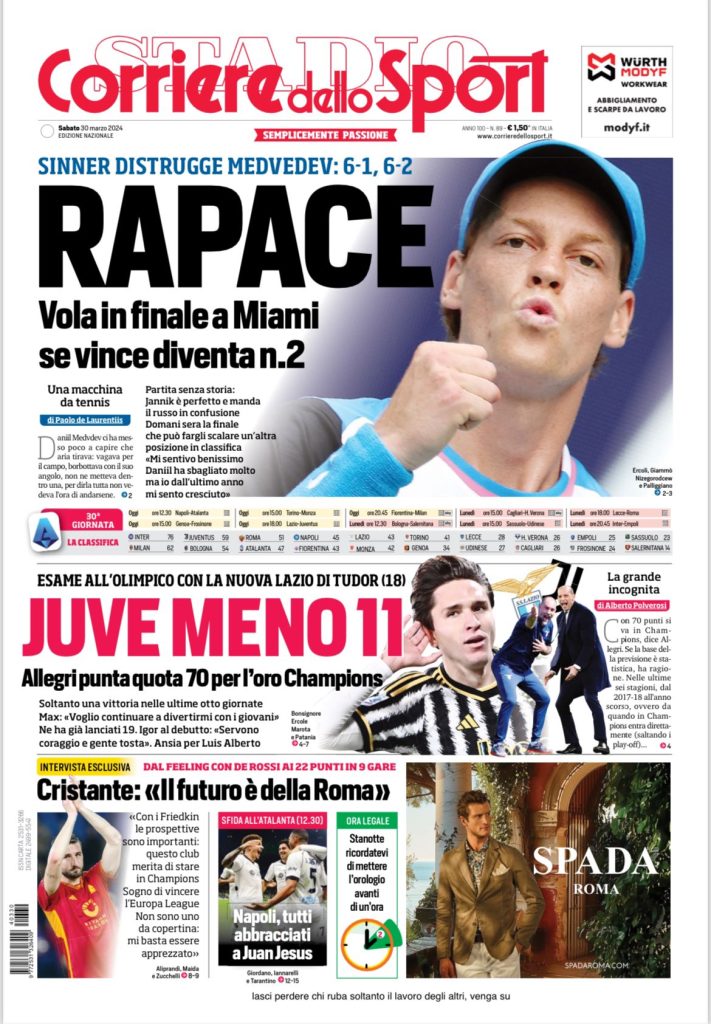 Le Prime Pagine Sportive Nazionali - 30 marzo 28 21 1