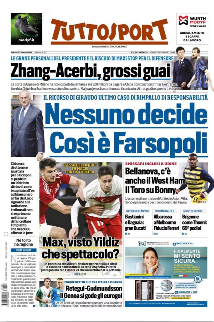 Le Prime Pagine Sportive Nazionali - 23 marzo 29 3 6