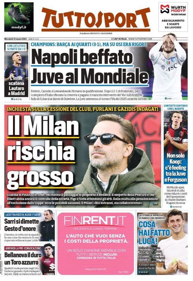 Le Prime Pagine Sportive Nazionali - 13 marzo 27 WhatsApp Image 2024 03 13 at 06.55.40