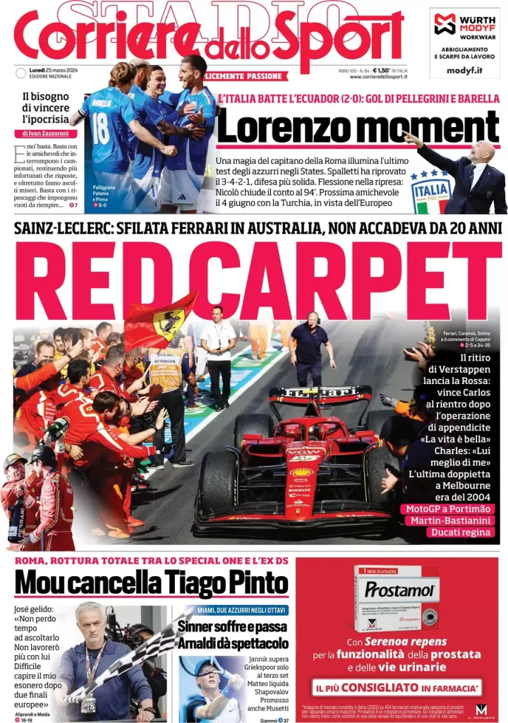 Le Prime Pagine Sportive Nazionali - 25 marzo 28 corriere dello sport 010023596