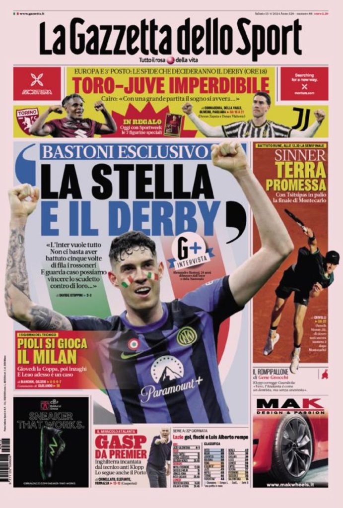 Le Prime Pagine Sportive Nazionali - 13 aprile 27 1 1