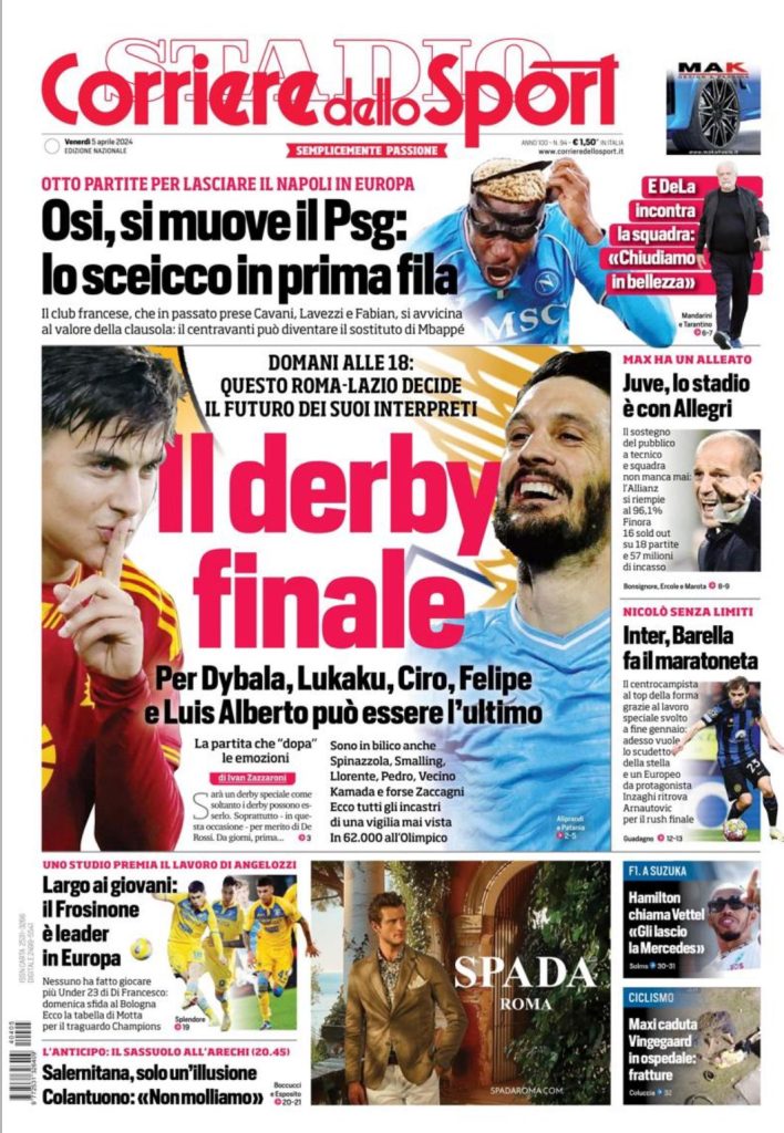 Le Prime Pagine Sportive Nazionali - 5 aprile 29 11