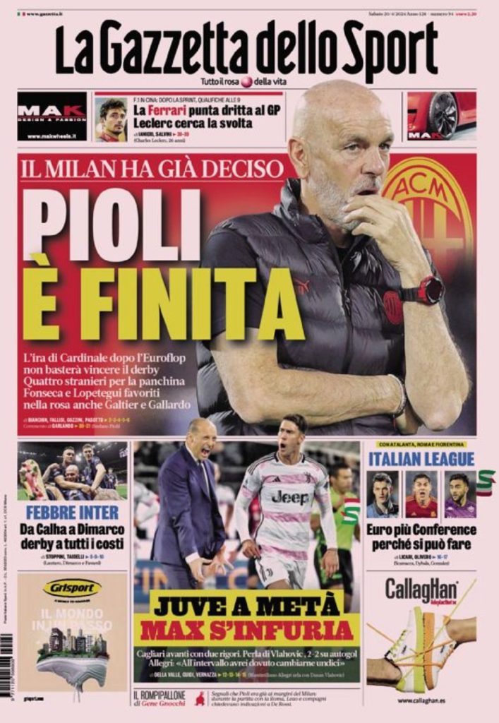 Le Prime Pagine Sportive Nazionali - 20 aprile 27 4 1