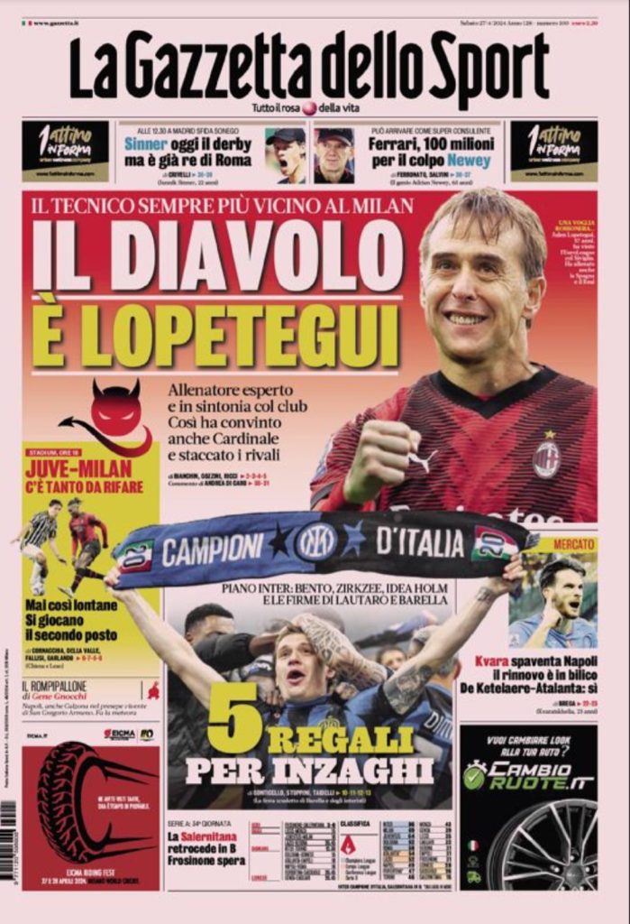 Le Prime Pagine Sportive Nazionali - 27 aprile 27 4 2