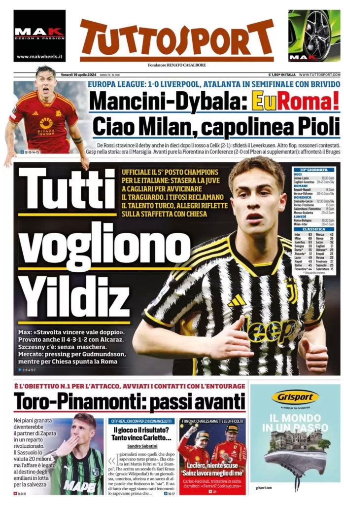 Le Prime Pagine Sportive Nazionali - 19 aprile 29 WhatsApp Image 2024 04 19 at 07.53.30