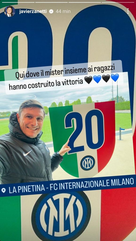 Scudetto Inter, Zanetti esulta ancora sui social: la storia Instagram fa impazzire i tifosi - FOTO 27 WhatsApp Image 2024 04 26 at 16.35.45