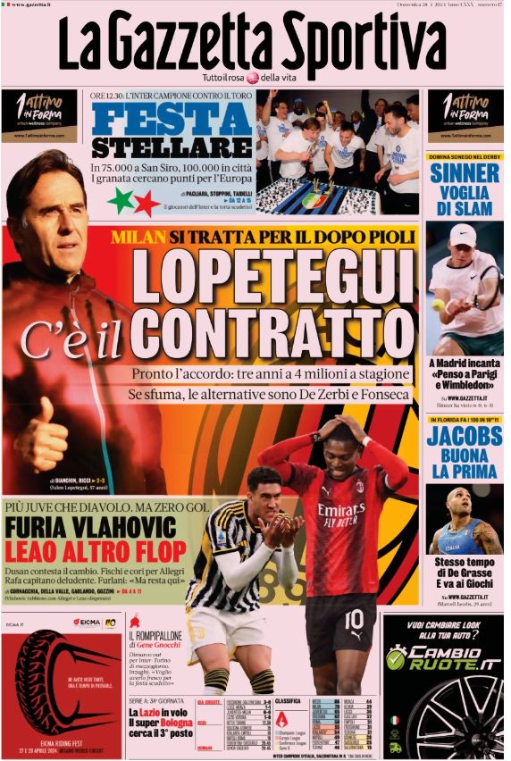 Le Prime Pagine Sportive Nazionali - 28 aprile 27 WhatsApp Image 2024 04 28 at 07.59.34