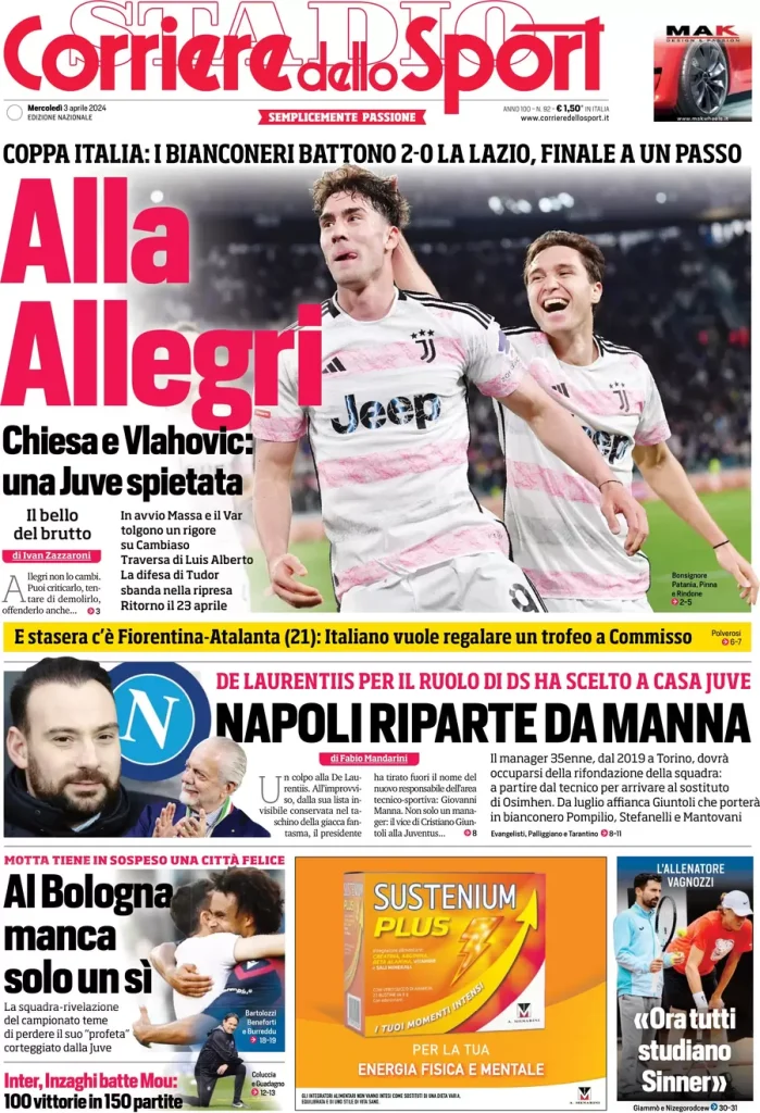 Le Prime Pagine Sportive Nazionali - 3 aprile 28 corriere dello sport 005710898