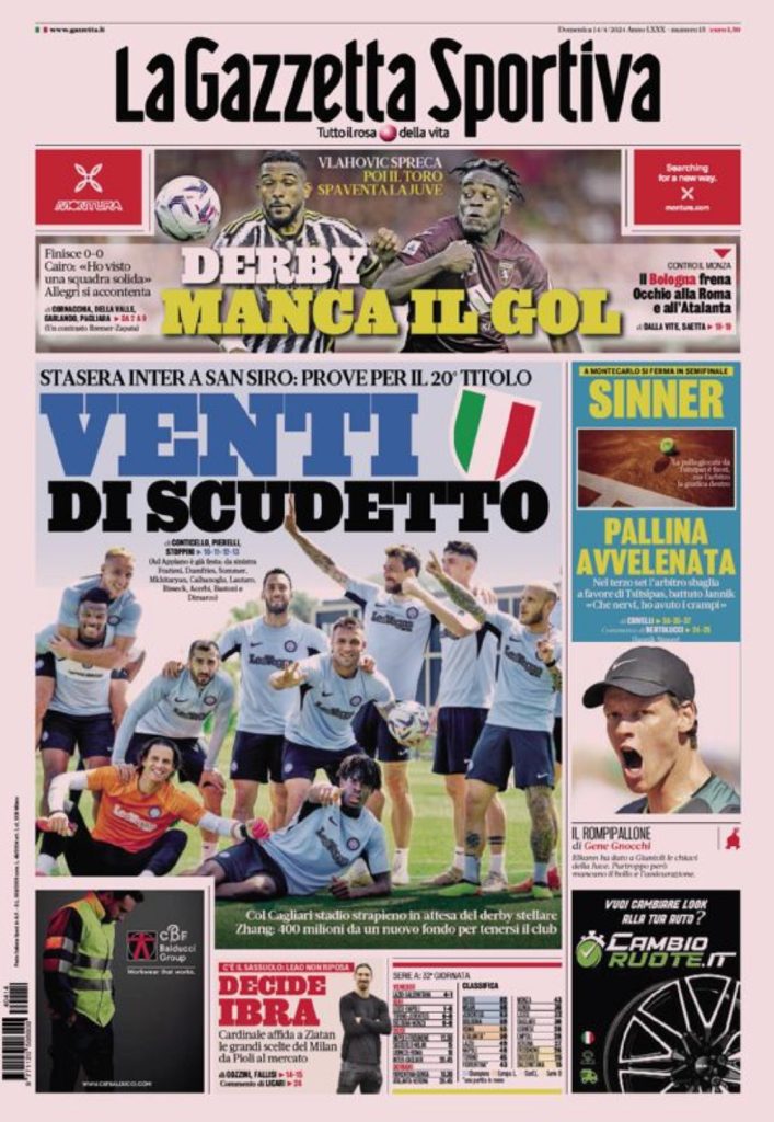 Le Prime Pagine Sportive Nazionali - 14 aprile 29 gazzetta