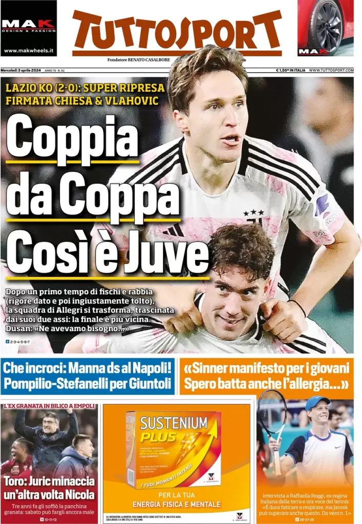 Le Prime Pagine Sportive Nazionali - 3 aprile 29 tuttosport 005443440