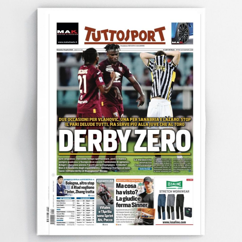 Le Prime Pagine Sportive Nazionali - 14 aprile 28 tuttosport