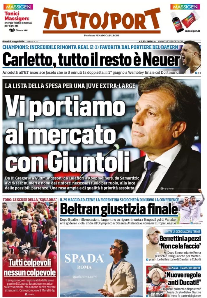 Le Prime Pagine Sportive Nazionali - 9 maggio 29 1 1