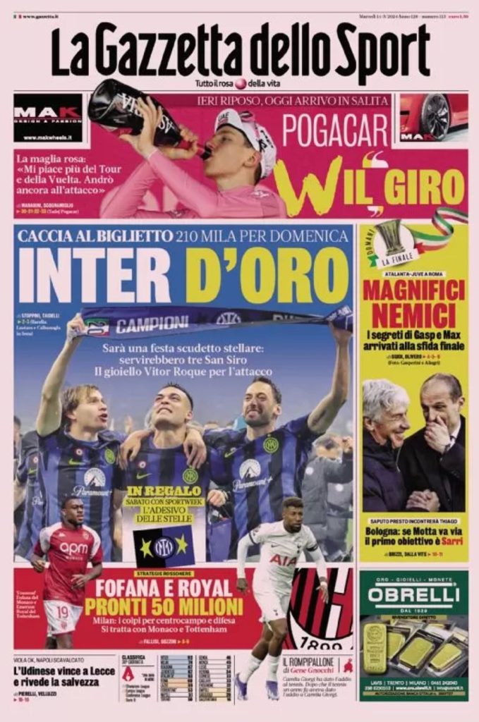 Le Prime Pagine Sportive Nazionali - 14 maggio 27 1 2