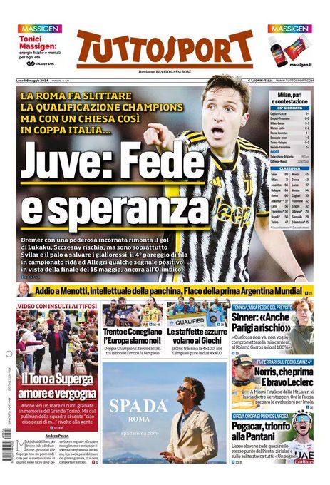Le Prime Pagine Sportive Nazionali - 6 maggio 27 WhatsApp Image 2024 05 06 at 07.33.31