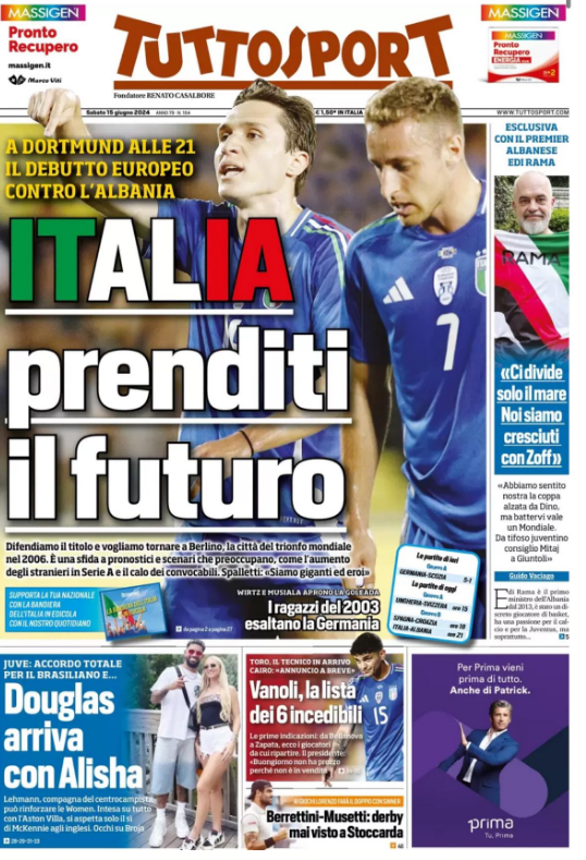 Le Prime Pagine Sportive Nazionali - 15 giugno 29 Immagine 2024 06 15 011007