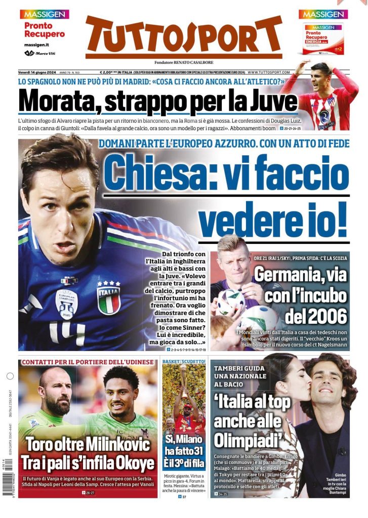 Le Prime Pagine Sportive Nazionali - 14 giugno 29 WhatsApp Image 2024 06 14 at 07.46.50
