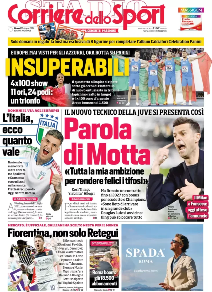 Le Prime Pagine Sportive Nazionali - 13 giugno 28 corriere dello sport 003155498
