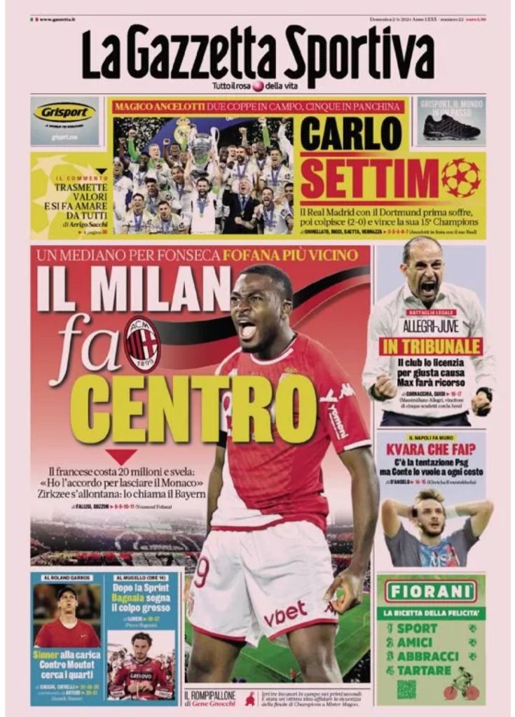 Le Prime Pagine Sportive Nazionali - 2 giugno 2024 29 gazzetta