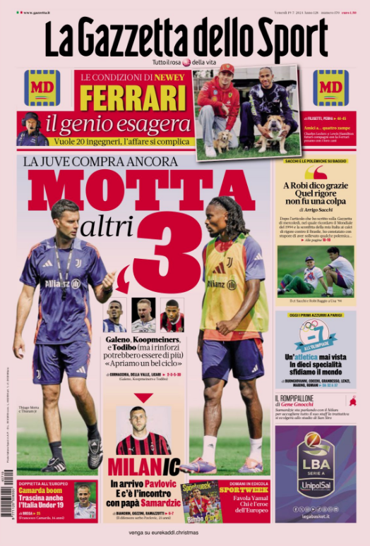 Le Prime Pagine Sportive Nazionali - 19 luglio 2024 27 1 3