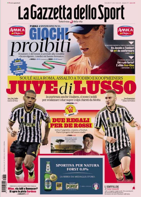 Le Prime Pagine Sportive Nazionali - 25 luglio 2024 27 1 7