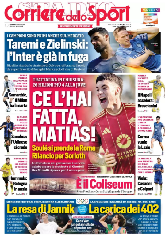 Le Prime Pagine Sportive Nazionali - 25 luglio 2024 28 2 4