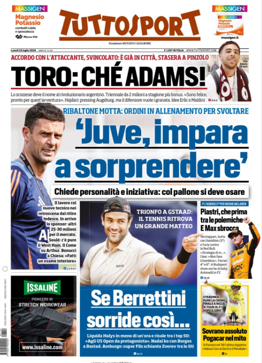 Le Prime Pagine Sportive Nazionali - 22 luglio 2024 29 3 3