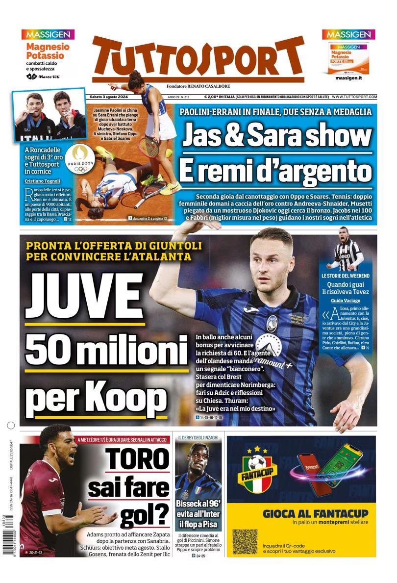 Le Prime Pagine Sportive Nazionali - 3 agosto 2024 27 WhatsApp Image 2024 08 03 at 07.49.59