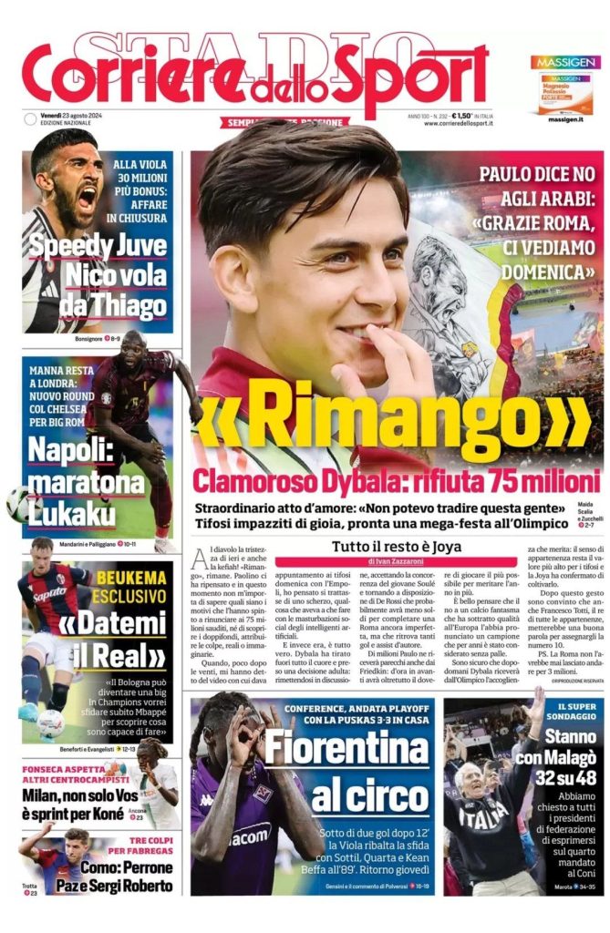 Le Prime Pagine Sportive Nazionali - 23 agosto 2024 28 WhatsApp Image 2024 08 23 at 07.35.28