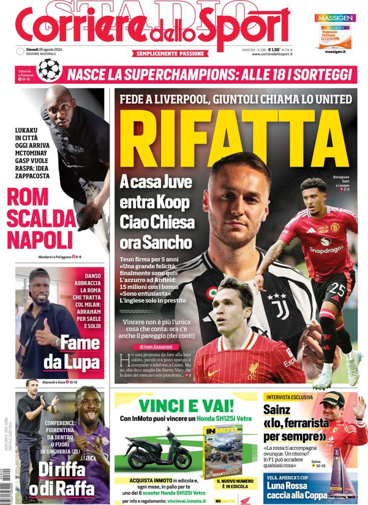 Le Prime Pagine Sportive Nazionali - 29 agosto 2024 29 corriere dello sport 2