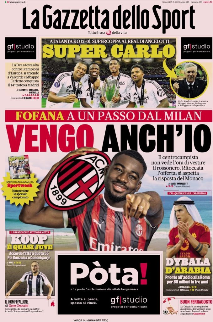 Le Prime Pagine Sportive Nazionali - 15 agosto 2024 27 gazzetta