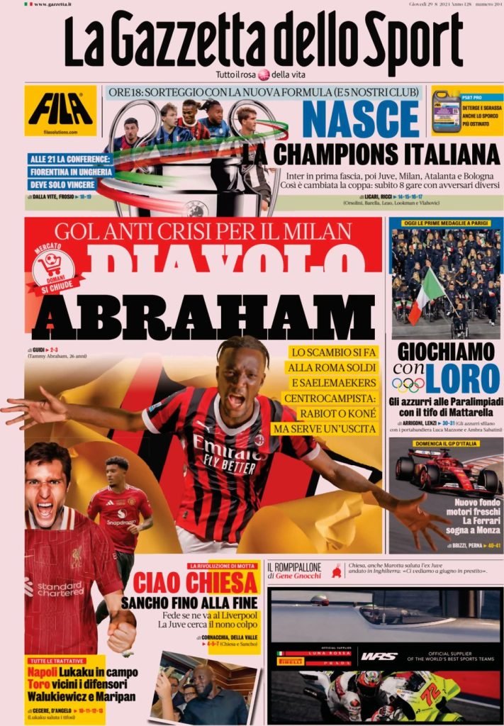 Le Prime Pagine Sportive Nazionali - 29 agosto 2024 27 gazzetta dello sport 1