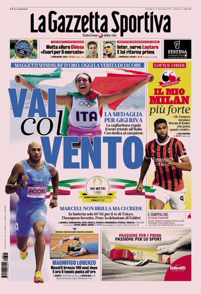 Le Prime Pagine Sportive Nazionali - 4 agosto 2024 28 la gazzetta dello sport