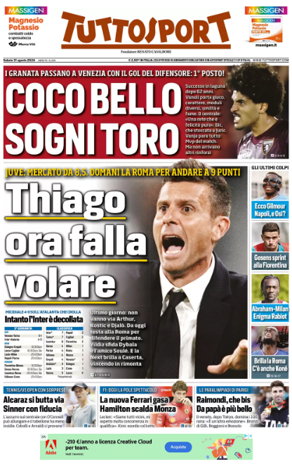 Le Prime Pagine Sportive Nazionali - 31 agosto 2024 27 tuttosport