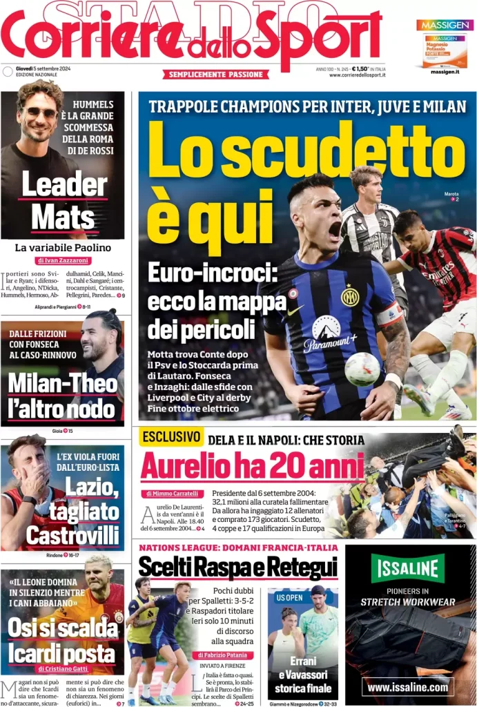 Le Prime Pagine Sportive Nazionali – 5 settembre 2024 27 corriere dello sport 021213132