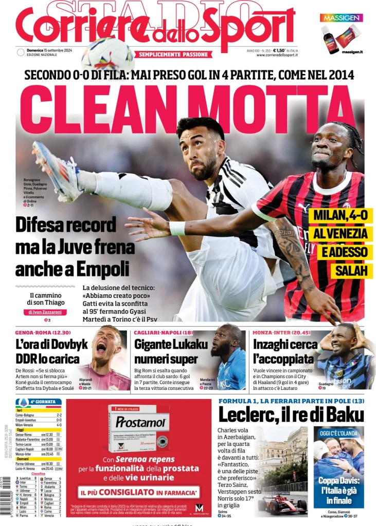 Le Prime Pagine Sportive Nazionali – 15 settembre 2024 29 corriere dello sport 061404725