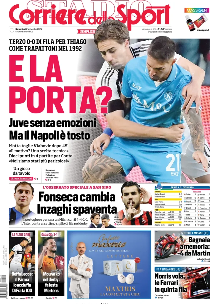 Le Prime Pagine Sportive Nazionali – 22 settembre 2024 28 corriere dello sport 064414576