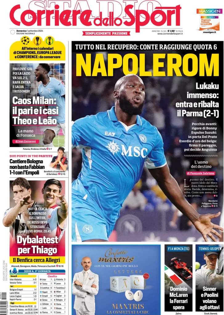 Le Prime Pagine Sportive Nazionali – 1 settembre 2024 29 corriere dello sport 070316898