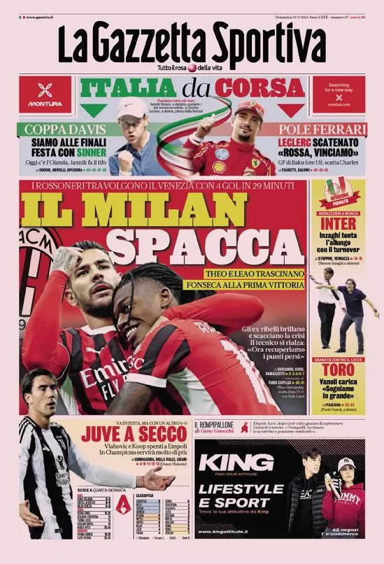 Le Prime Pagine Sportive Nazionali – 15 settembre 2024 27 la gazzetta dello sport 010027868