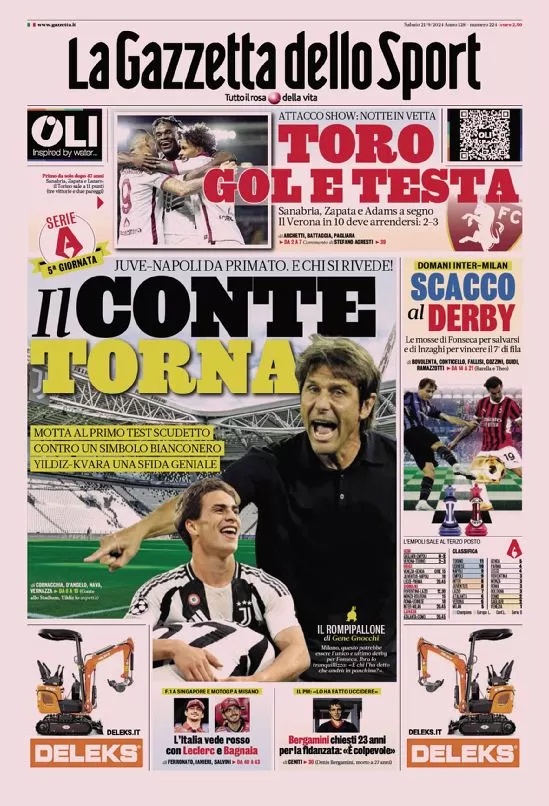 Le Prime Pagine Sportive Nazionali – 21 settembre 2024 29 la gazzetta dello sport 010029214