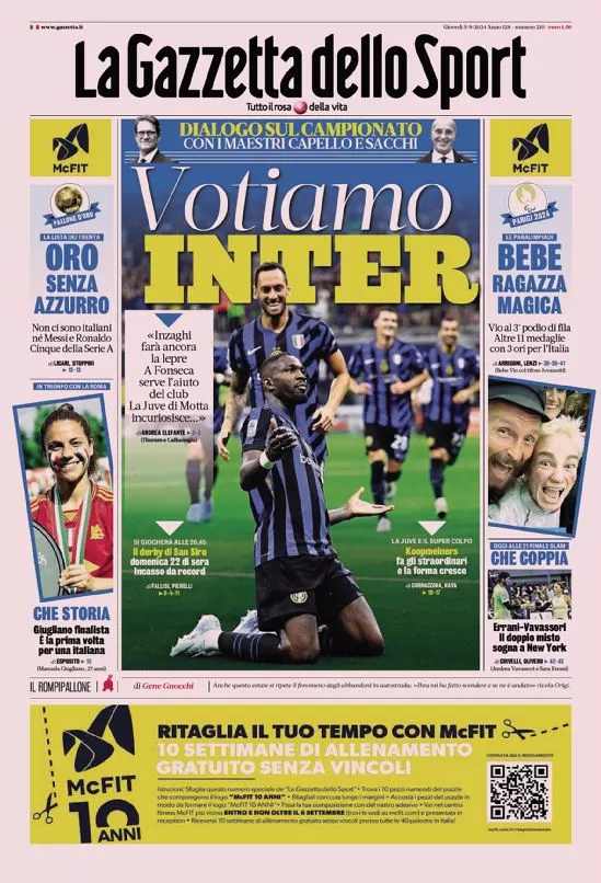 Le Prime Pagine Sportive Nazionali – 5 settembre 2024 29 la gazzetta dello sport 010029949