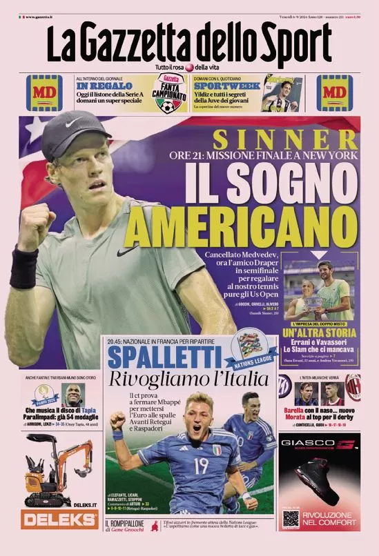 Le Prime Pagine Sportive Nazionali – 6 settembre 2024 29 la gazzetta dello sport 010030666