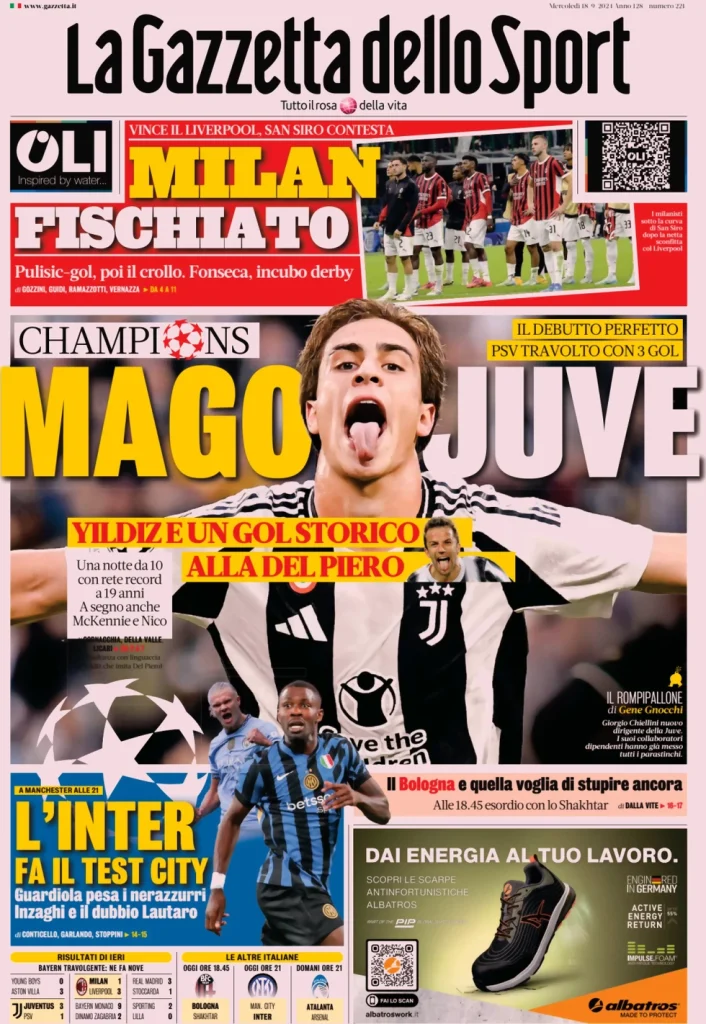 Le Prime Pagine Sportive Nazionali – 18 settembre 2024 29 la gazzetta dello sport 050805225