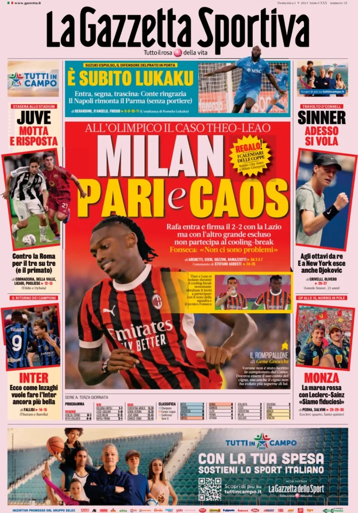 Le Prime Pagine Sportive Nazionali – 1 settembre 2024 28 la gazzetta dello sport 050806226