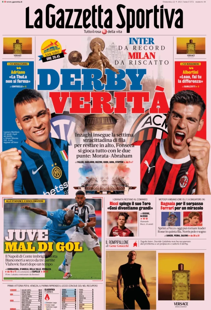 Le Prime Pagine Sportive Nazionali – 22 settembre 2024 29 la gazzetta dello sport 051204558