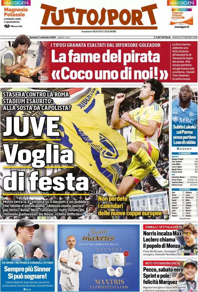 Le Prime Pagine Sportive Nazionali – 1 settembre 2024 27 tuttosport 021205921