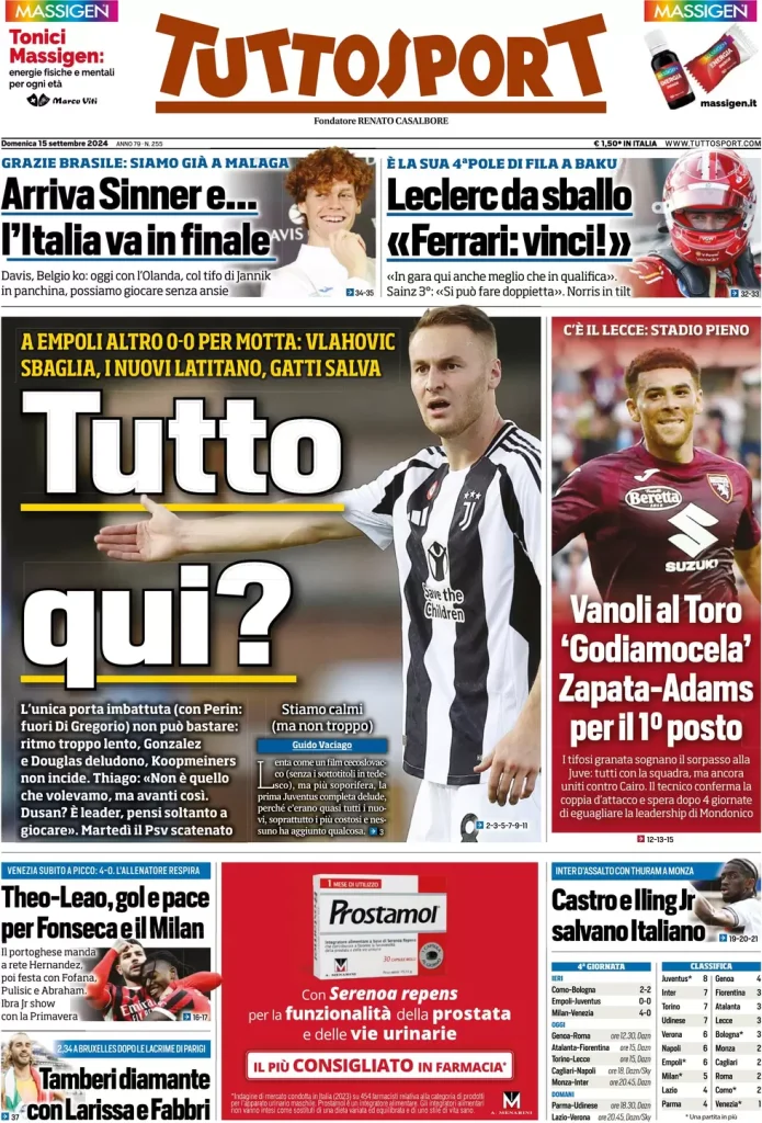 Le Prime Pagine Sportive Nazionali – 15 settembre 2024 28 tuttosport 021206480